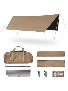 Waterproof Camping Tent Tarp with Poles, UV Protection, Rain Shelter Canopy